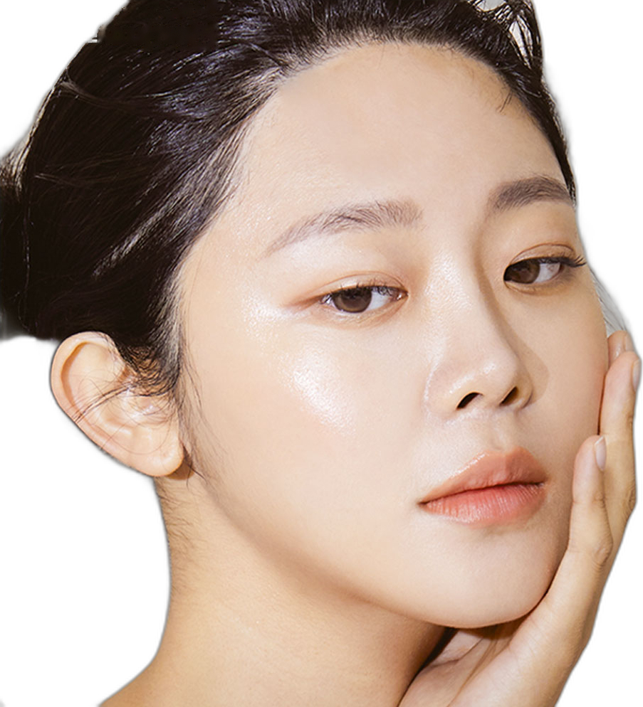 Model touching her face with both hands - baby-face forehead lift procedure guide